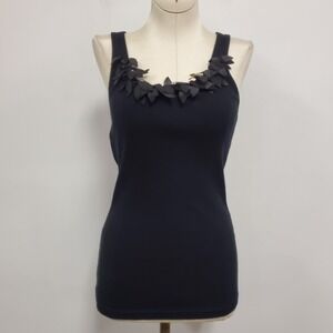 Old Navy Women Y2K Floral Trim Fairy Tank Top Size S Black Gothic Preppy Stretch